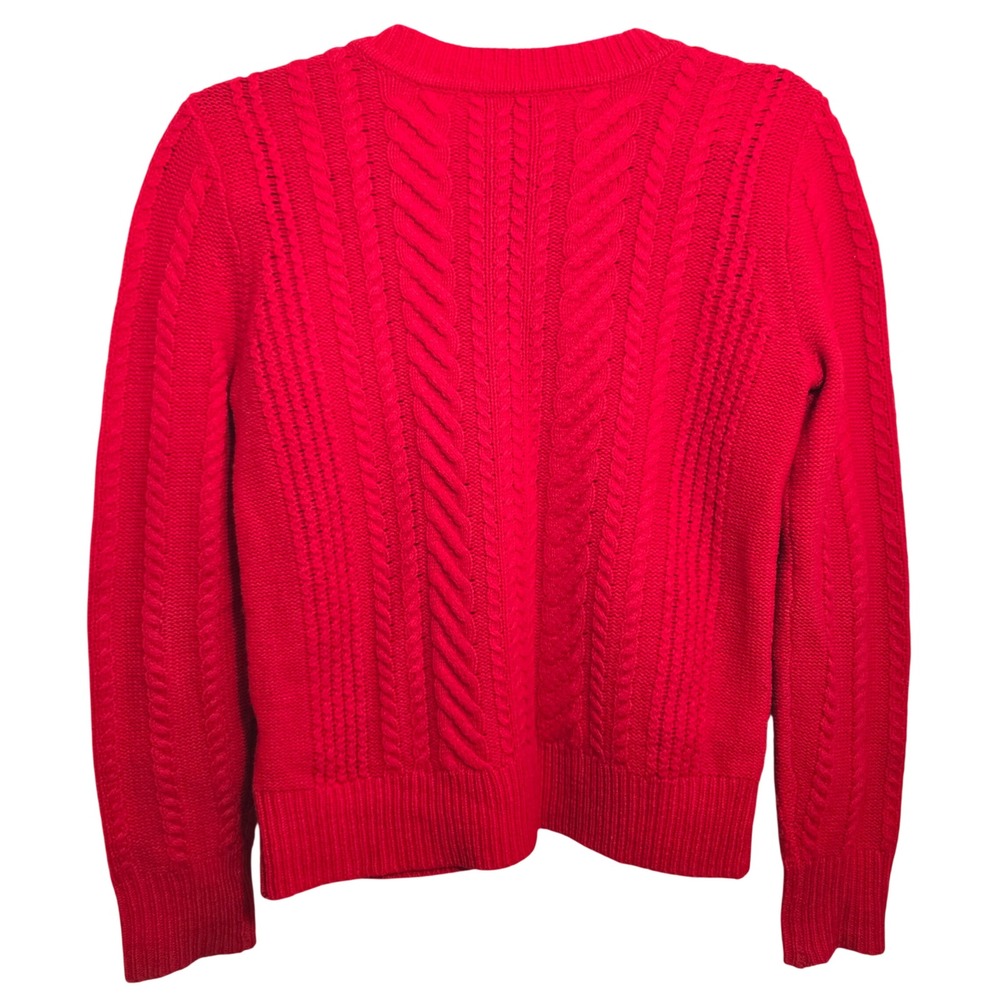 J.Crew Womens Red Cable Knit 100% Wool Button Shoulder Sweater E5683 HO15 - Picture 4 of 5